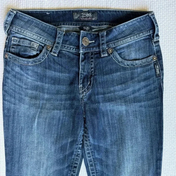 Vintage Silver Jeans Suki Boot Cut Size 28x 32 Distressed  Dark Wash Y2K flare - Picture 3 of 8